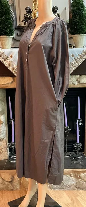 Anthropologie Sundry Taupe Long-Sleeve Button Henley Maxi Dress thumbnail 1