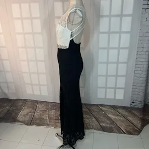 City Studio White Black Sparkle Lace Embellished Waist Formal Gown Size 0 thumbnail 7