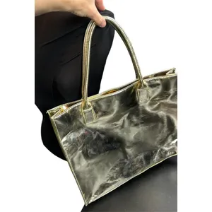 Golden metallic shoulder Handbag unbranded 15x12” Gold thumbnail 3