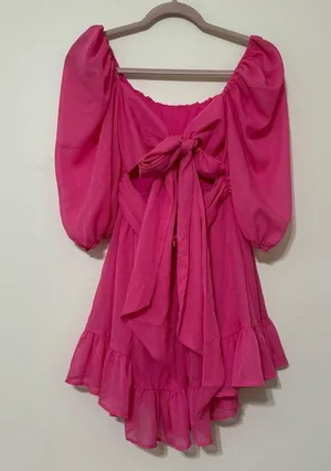 Lucy in the Sky Ruffle Chiffon Sparkle Tie Back Babydoll Mini Dress thumbnail 4