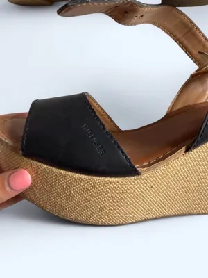 Tommy Hilfiger Black Wedge Sandals with Natural Platform thumbnail 2