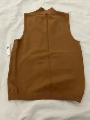 Anthropologie tan knit high neck tank top NWT medium thumbnail 2