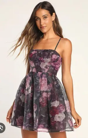Midnight Beauty Black Floral Print Bustier Mini Dress thumbnail 1