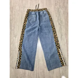 Y2K Baggy Pants Leopard-Trim Blue Joggers - Women's Medium thumbnail 9
