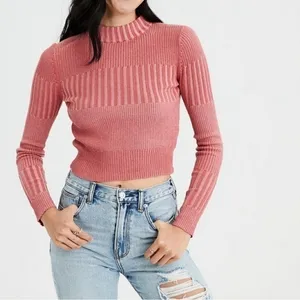 ASOTV American Eagle Ribbed Mock Neck Pullover Pink Salmon Sweater Sz Medium thumbnail 3