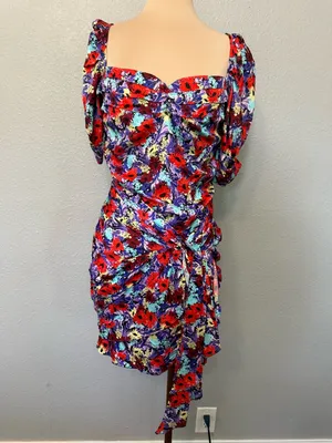 For Love & Lemons Chiara Purple Floral Ruched Puff Sleeve Mini Dress Size Medium thumbnail 3