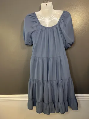 Pinch Dress Womens Small Blue Tiered Babydoll Puff Sleeve Ruffle Hem 3822D thumbnail 7