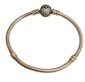 Pandora Moments Snake Bracelet Pave Cubic Zirconia Heart Clasp Sterling Silver thumbnail 1