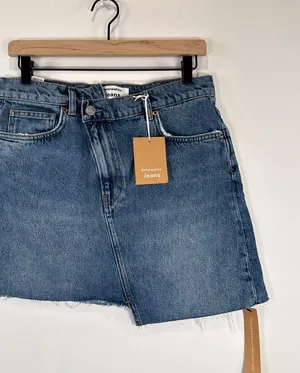 NEW Reformation Womens Mini Skirt Blue Ellie Asymmetric Denim Organic Cotton 28 thumbnail 5