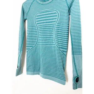 Lululemon Swiftly Tech Long Sleeve Crew Teal Blue Green Striped Running Top 4 thumbnail 9