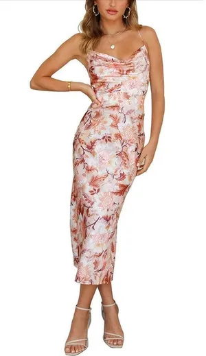 NEW Satin Party Dress Cocktail Evening Cowl Neck Backless Midi S thumbnail 1