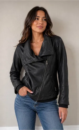 Dance & Marvel Black Faux Leather Asymmetrical Moto Jacket thumbnail 1