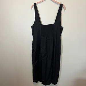 Anthropologie Black Linen‎ Asymmetrical Button Front Midi Dress XLP Petite thumbnail 6