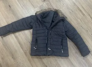 Black Quilted Puffer Coat with Faux Fur Hood thumbnail 1