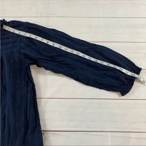 Anthropologie Maeve Navy Striped Long Sleeve Keyhole Back Pleated Blouse Size M thumbnail 8