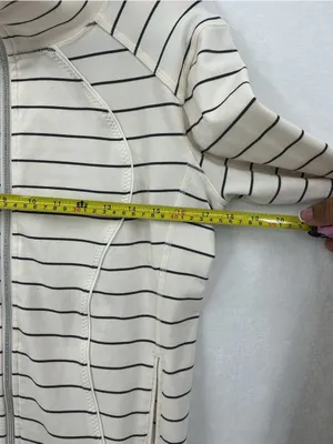 lululemon athletica Cream and Black Striped Zip Turtleneck Sweater 1064 thumbnail 3