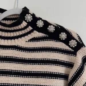 J. CREW Cable-Knit Mock-neck Pullover Sweater Size Small Stripe Jewel Buttons thumbnail 5