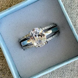 NWOT 3PC Stunning Silver Tone Bridal Set Oval 2.5ct Simulated diamonds ring in 7 thumbnail 3