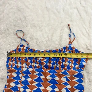 Anthropologie Maeve Ophelia Linen Mini Dress Resort Vacation Geo Print 6 thumbnail 9