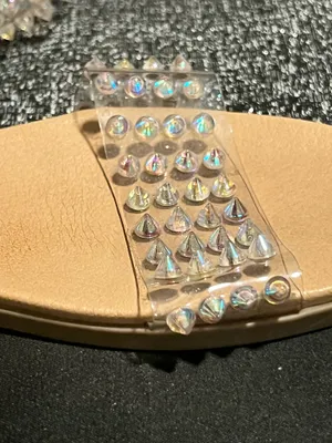 Womens sz10 Steve Madden Blizie Clear Iridescent Spike Stud Flat Slide Sandals thumbnail 7