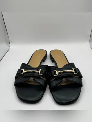 J.Crew Bit Slide Sandals in black slip on polished gold-tone horsebit size 7 thumbnail 3