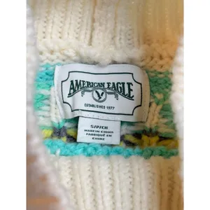 American Eagle Fair Isle Snowflake Sweater Womens‎ Small Teal Cream Knit Boho thumbnail 7