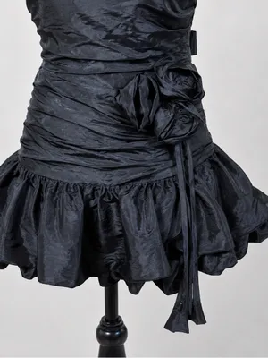 Zemeta Black Rose Strapless Ruched Rosette Bubble Mini Dress XS 3D thumbnail 6