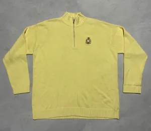 Polo Lauren Ralph Lauren Unisex 1/4 Zip Yellow Knit Cotton Sweater SZ XL Crest thumbnail 1