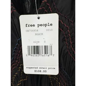Free People Black Rainbow Smocked Boho Mini Dress S Ruched‎ Embroidered NWT thumbnail 10