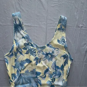 Vintage Floral Maxi Dress Blue Yellow‎ Rayon Sleeveless Scoop Neck Size 9 thumbnail 2