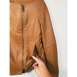 Vince Lamb Leather Moto Jacket Womens Size XS Walnut Camel Old Money Luxury Fall thumbnail 10