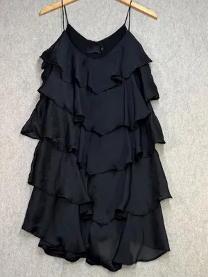 H&M Ruffle Tiered Dress Womens L Black Gothic Whimsigoth Coquette Cocktail thumbnail 1