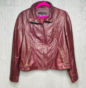 Wilson's Leather brown / red long sleeve soft jacket coat genuine leather large thumbnail 6