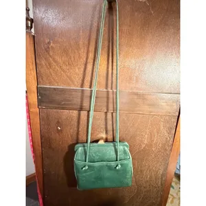 Vintage Ganson Emerald Green Leather Crossbody Bag Kiss Lock Frame Retro‎ 80s thumbnail 2
