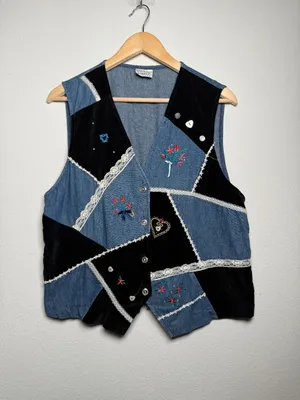 Vintage denim granny Button up vest thumbnail 1