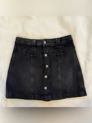 Free People - Faded Black Midnight Sun Mid Rise Denim Mini Skirt/Skort Size 25 thumbnail 5