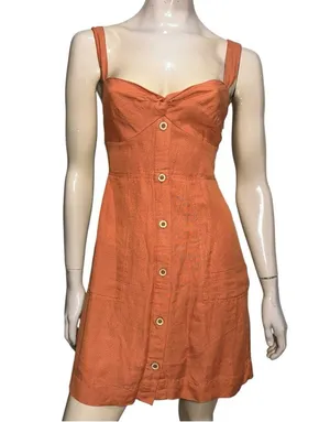 Maeve Anthropologie Women’s Size XS Rust Orange Twist Front Linen Mini Dress thumbnail 4