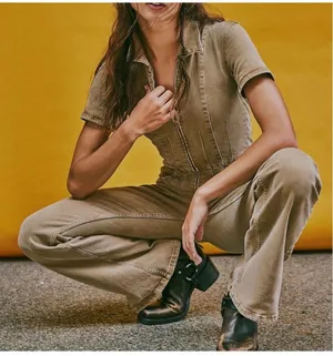 NEW Free People We The Free Jayde Flare Jumpsuit Pier 17 khaki Size Large thumbnail 3
