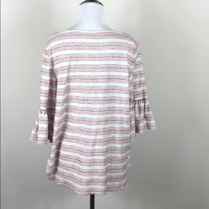 Max Studio Striped Bell Sleeve Top Cream Red Black Textured Size Medium NWT thumbnail 6