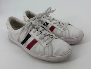Moncler White Leather Low Top‎ Sneakers Women's 10 EU 41 Red Navy Stripe thumbnail 1