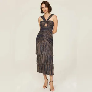 Saylor Intermix Hedi Lurex Metallic Halter Midi‎ Dress thumbnail 2