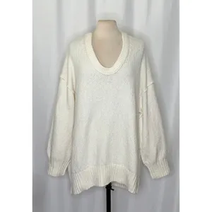 FREE PEOPLE‎ Brookside Tunic Sweater Ivory Slouchy Solid Knitwear Scoop Large thumbnail 2