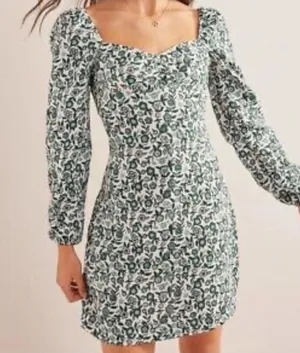 Boden Linen Blend Green White Floral Dress thumbnail 1