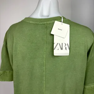 Zara NWT Green Cotton Cuffed Short Sleeve Crew Oversized T-Shirt Midi Dress Sz S thumbnail 5