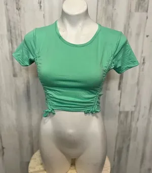 Love Mint Green Ruched Crop Top Womens Size Large L Short Sleeve Drawstring Tee thumbnail 1