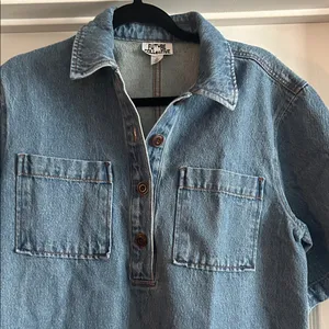 Future Collective Blue Denim Short Sleeve Polo Dress thumbnail 6