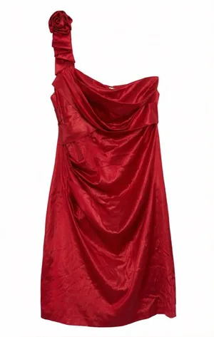As U Wish Red Satin Rosette Mini Dress Size 7 Homecoming One Shoulder thumbnail 1
