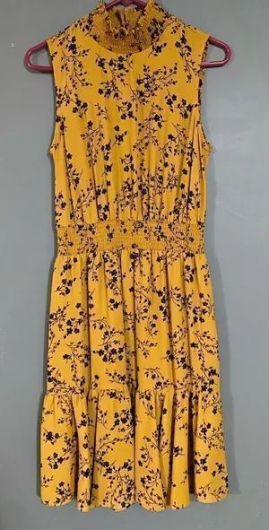 Nanette Nanette Lepore Colonel Mustard Pleated High Neck Dress Sz 6 thumbnail 1