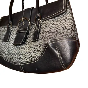 Vintage Soho Coach Signature Demi Buckle Flap Shoulder Bag 6388 Charcoal Black thumbnail 2