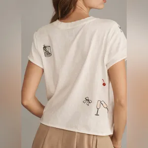 NWT Anthropologie Maeve The Caitlin Embroidered Boxy Tee - drinks - small thumbnail 4